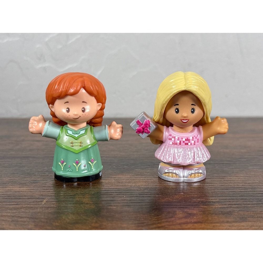 Fisher-Price Little People Anna Frozen & Blonde Party Girl Figure Lot Green Pink